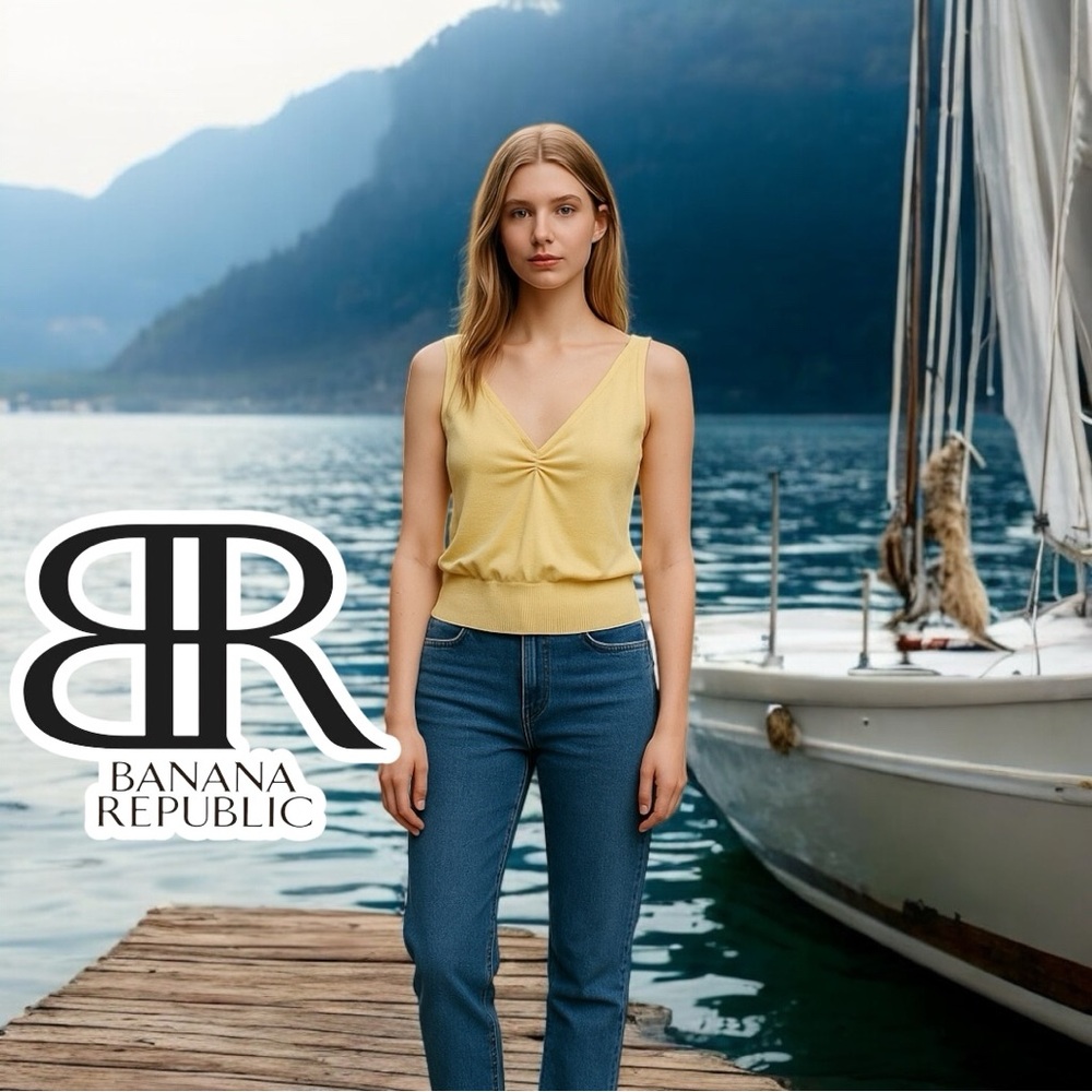 Silk Blend Knit Banana Republic Pale Yellow Sleeveless Sweater Vest Top - Picture 11 of 17